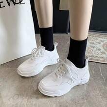 Zapatos de papá, zapatos de primavera y otoño, nuevos estudiantes, versión coreana de zapatillas deportivas, moda y ocio, zapatos blancos con suela gruesa y tirantes delanteros, Zapatos casuales de mujer - Blanco - Ver 2