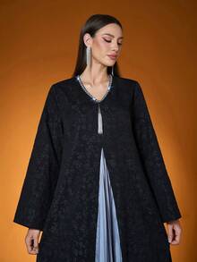 Elegante, Nova Chegada, Senhora, Tecido, Tecido Floral, Cores Contrastantes, Plissado, Técnica de Bordado com Miçangas, Burca Árabe