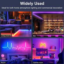 GCTECHING 1 Pc 2M LED RGB Rainbow Neon Light Strip Set USB 24 Key Music Bluetooth TV Background Wall Self-Adhesive Atmosphere Light Strip Suitable For Living Room Bedroom Outdoor Balcony Game Room (Remote Control Without Battery)