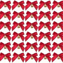 Laço de Fita de Cetim Vermelho com Sinos Dourados - Mini Decoração de Natal, Presente do Dia dos Namorados, Lembrança de Festa de Ano Novo, Enfeite para Sapato/Jóia, Acessório Elegante Artesanal - Multicolorido - Visão 1