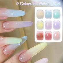 MEET ACROSS 9 Colors Nail Gel Polish Set With 3 Painting Brushes, 8 Sponge Blocks, Macaron Candy Color Nail Gel, High Saturation Semi-Solid Nail Polish Gel, Suitable For Ombre Nails, Nail Art Design And Nail Salons - 彩色 - 查看 7