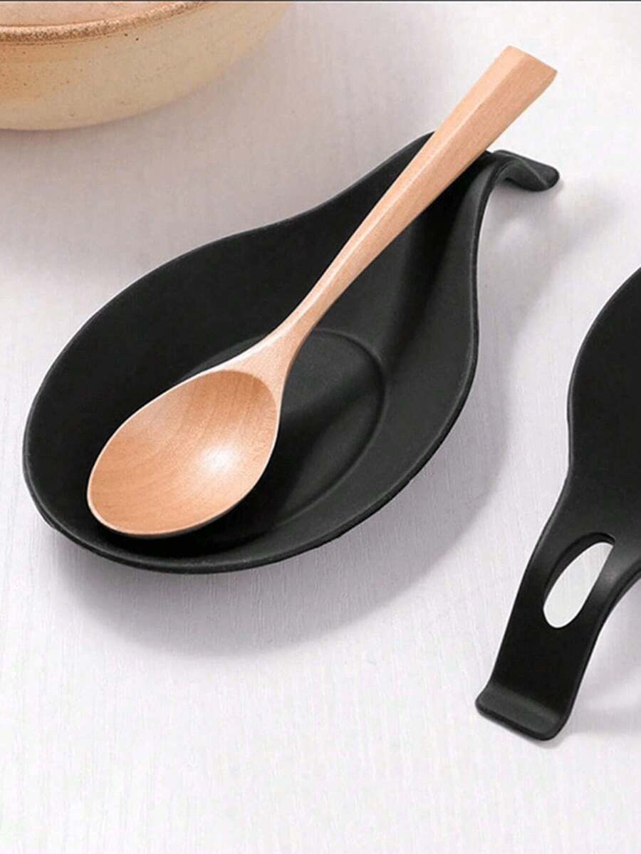 1Pc Spoon Holder Easy-To-Clean Insulated Spoon Rest,Kitchen,Kitchenware Pads, Silicone Spoon Pads, Heat-Insulating Spoon Pads, Flavor Dish Pads, Spoon Trays - Black - View 1