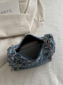 装饰性搭扣细节、缝线、链条肩带单肩包，女士装饰性搭扣单肩包，街头时尚流浪包，中小号斜挎包和钱包套装，适合购物、约会、作为女士礼物，也适合青少年、大学生、工作、商务、通勤等场合。 - 藍色 - 查看 9