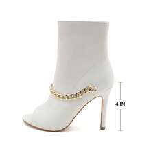 Women's Peep Toe Ankle Boots, Gold Chain Detail, High Heel: Stylish Design, Non-Slip Rubber Sole, Latex Insole For Comfort, Perfect For Shopping, Parties, And Casual Outings  Fashionable    Polyester - 白色 - 查看 2
