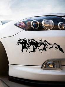 1pc Black Running Horse Pattern Car Sticker - Black - View 2