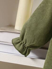 Vestido de pana con volantes y lazo, de manga larga, lindo para bebé niña, adecuado para exteriores en otoño/invierno