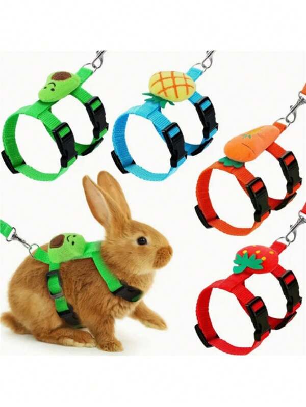 Adjustable Rabbit Harness And Leash Set, Strawberry, Carrot And Other Fruit Shaped Cute Pet Vest Harness And Leash Decoration, Suitable For Rabbits, Ferrets And Other Small Pets, Training, Walking, Leisure, 1SET/2 Packs/3 Packs