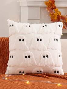 Halloween Decorative Throw Pillow Cover, Ghost Design, Suitable For Thanksgiving, Harvest Season, Living Room, Bedroom, Party, Plush Quilted Embroidery,Fall Decor,Autumn Decor,Room Decor - Black - View 10