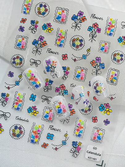 Pegatinas de arte de uñas de alta calidad con relieve, estilo floral fresco, diseño de lámina de plata, adecuado para ramos de flores, flores pequeñas, estanterías de flores, DIY personal y salones de uñas