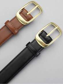 1 条女士皮带，适合牛仔裤、休闲裤，2 种颜色可选：黑色/棕色，金色带扣，适合 S/M 腰围夏季、学校