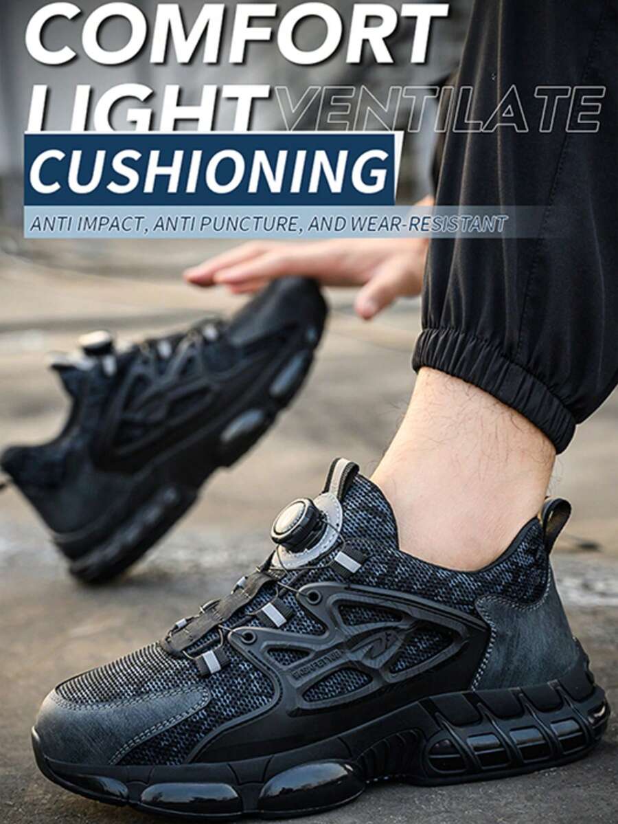 Steel Toe Work Shoes, Rotating Button Knitted Uppers, Anti Puncture Women, Construction, Warehouse, Horticulture& Forging Workshop