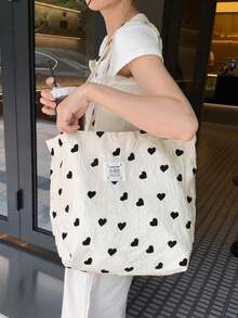 夏季超清新欧美法式风菱格碎花时尚单肩包学生布包 - 黑與白 - 查看 5