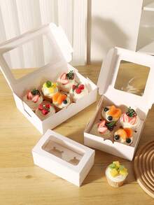 4pcs/8pcs 2/4/6/8/12 Cupcake Boxes With Clear Window, Muffin Cups, Pastry, Dessert, Afternoon Tea, Mousse Cake, Bakery Packaging - Multicolor - View 1