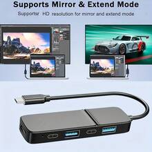 USB C 适配器、转换器、带充电和数据传输功能的扩展集线器、带 100W 充电功能的多端口 USB Type-C 集线器、2 个 USB A 端口、2 个 USB C 端口、USB C 转 HD 适配器，兼容 MacBook、Mini、笔记本电脑、USB 驱动器、电视、DVD 播放器、投影仪、显示器、闪存驱动器、硬盘驱动器、打印机和各种 USB 设备 [黑色] - 黑色 - 查看 6