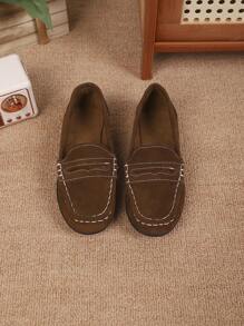 2025 Autumn/Winter Children Boys Girls Retro Soft Bottom Loafers, Kids British Style Canvas Slip-On Comfortable Flats - Brown - View 5