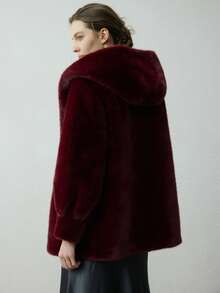 Versatile Faux Mink Hooded Fur Coat, Warm Faux Fur Jacket, Loose Fit Slouchy Style Top For Women, Winter Outerwear, Suitable For Christmas, Thanksgiving, New Year