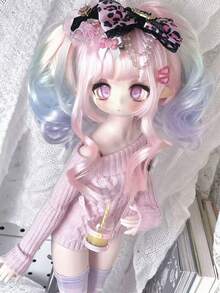 6-Inch & 3-Inch Colorful Peach Pink BJD/SD Ball-Jointed Doll Wig, Soft Curly Long Bangs Wig Set (Wig Only, No Doll)