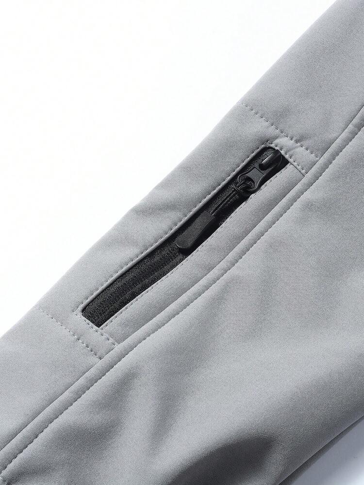 Chaqueta cortavientos con forro térmico y múltiples bolsillos para hombre - Poliéster, con bolsillos con cremallera para mayor comodidad, puños ajustables, adecuada para senderismo, pesca y actividades al aire libre en otoño/invierno - Gris - Añade 6