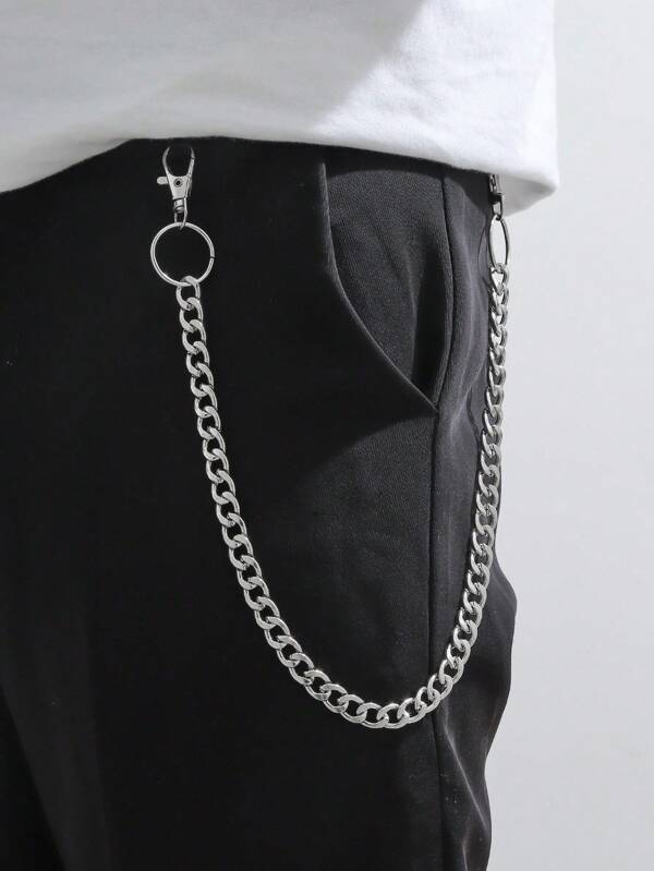 1pc Men's Silver Thick Chain Circle Accessory, Suitable For Suit Pants Autumn-Winter Accessories Halloween Costume,Suitable For Teens, Youth,Men,Casual, Outdoor, Athletic, Vacation, Graduation Gifts, Birthday, Daily Wear