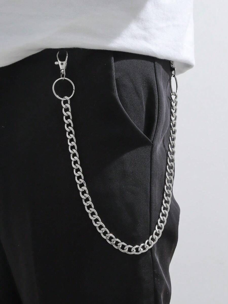 1pc Men's Double Layer Silver Pant Chain, Thick Circle Chain Accessory Suitable For Suit Pants, Everyday Wear Autumn-Winter Accessories Halloween Costume,Suitable For Teens, Youth,Men,Casual, Outdoor, Athletic, Vacation, Graduation Gifts, Birthday, Daily Wear