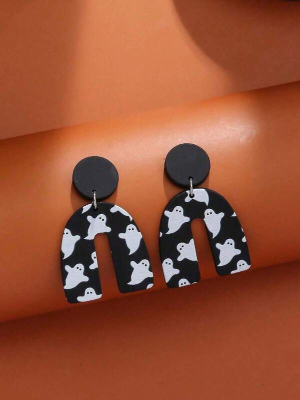 1 par de nuevos pendientes acrílicos con forma de U de fantasma de moda para mujer, con diseño de estampado similar a la arcilla oscura para uso diario, regalo y fiesta