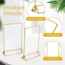 6 件装亚克力标牌架,带金色框架和垂直支架,4X6 英寸(10X15 厘米) - 透明双面桌面菜单展示架,适用于婚礼桌号、餐厅标牌、照片和艺术展览 - 金色 - 查看 5