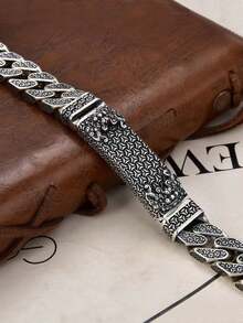 1pc Vintage Tang Dynasty Armor & Lion Charm Bracelet, Sophisticated Men's Accessory, Daily Wear & Gift - E201 - View 4