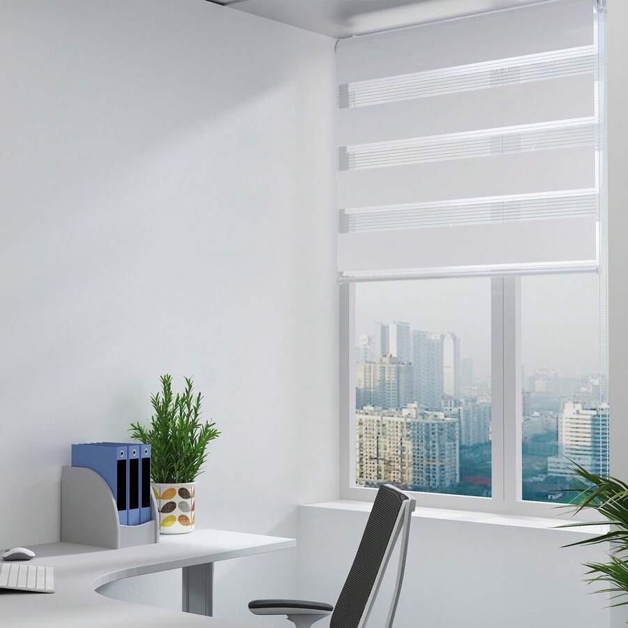 LILIIN Double Roller Blind Klemmfix Without Drilling, W120 X H220 Cm, Black/Grey/White, Duo Roller Blinds For Windows, Clamp Roller Blind Window Blind Translucent & Blackout For Office Living Room Kitchen Bathroom - White - View 1