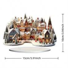 1 szt. 2D akrylowa dekoracja biurka, urocza zimowa kraina czarów, akrylowa dekoracja świątecznej wioski – płaska, 2D scena domu pokrytego śniegiem, idealna do domu i biura, idealny prezent, dekoracja świąteczna do domu i na zewnątrz, nie wymaga zasilania - Wielokolorowe - Zobacz 6
