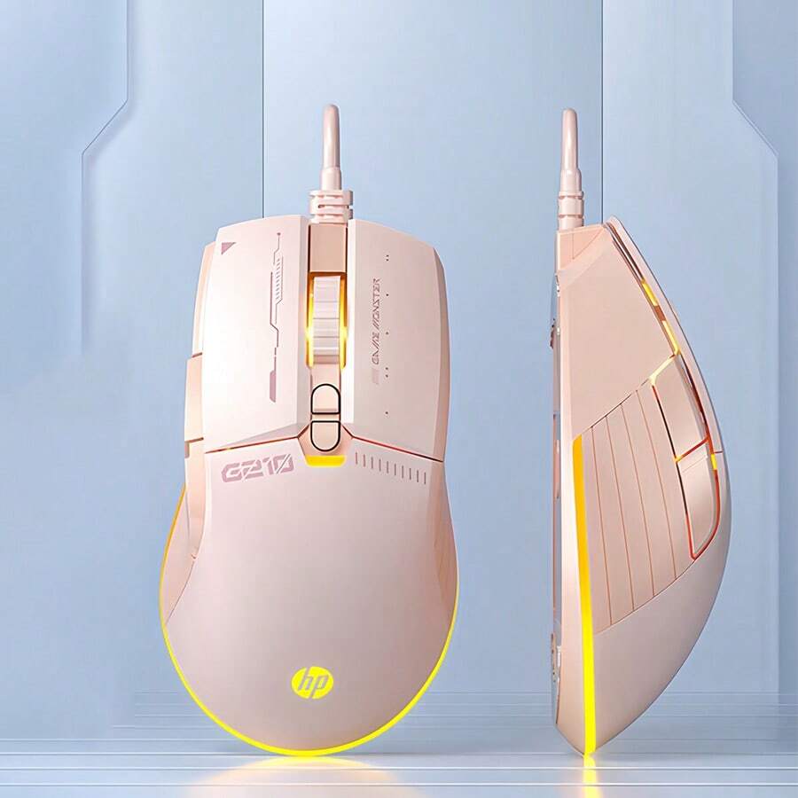 HP G210 Professional Gaming Mouse Macro Programmable Buttons High Precision Optical Sensor Ergonomic Grip Durable Microswitch Game Tool Pink Quiet - Pink Mute - View 1