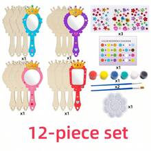 12/20/24件未完成木制皇冠镜面绘画DIY套装，包含木制皇冠画框、宝石贴纸、12种颜色颜料和2支画笔。适合母亲节、万圣节、公主/仙女装扮派对，打造专属于你的木制绘画玩具，也是理想的礼物（部分配件颜色随机）。 - 彩色 - 查看 15