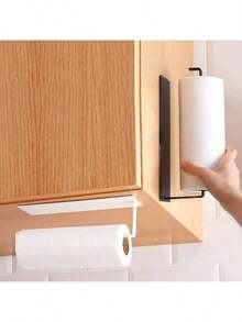 1pc Hanging Paper Towel Holder, Kitchen Cabinet Cupboard Under Shelf Storage Paper Towel Roll Holder Dispenser, Free Punching Wrought Iron Napkins Plastic Wrap Rag Cling Film Storage Rack, Home Kitchen Supplies - Multicolor - View 4