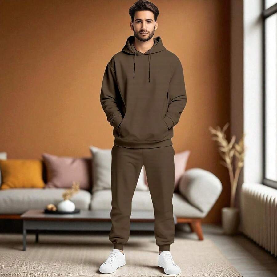 Men Sweatshirt Co-Ords - Khaki - View 1