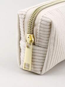 1/2pcs Solid Color/Plaid Multi-Functional Pencil Case, Diamond Pattern Large Capacity Pencil Box, Stationery Bag, Plush Student Pencil Case, Suitable For School Supplies, Back To School Season - Black - View 4