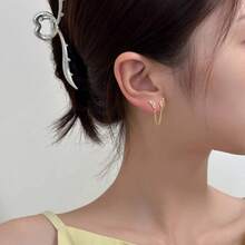 1 件双耳钉链耳环，时尚女士小众设计镶嵌锆石闪亮耳钉，甜美多穿孔链流苏耳线，适合学校、甜美性感女孩、个性化、女性圣诞礼物