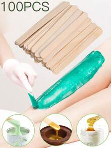 100/50 piezas Palitos de madera con punta redonda encerados/Espátulas aplicadoras de cera/Palitos mezcladores de cera, aptos para mezclar diversos tipos de cera