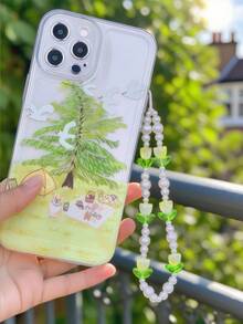 1 件简约郁金香花朵装饰手机壳吊坠腕带包饰，日常配饰手机挂绳相机带