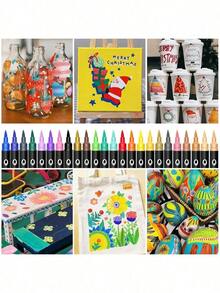 24/48/72 Colors Acrylic Marker Pens, Dual Tips, Suitable For Paper, Fabric, Wood, Stone, Plastic, Glass, Ceramic, Pumpkin And Other DIY Design Materials