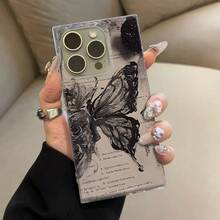 Vintage Butterfly Pattern TPU Softphone Case For IPhone 16 15 14 13 12 Pro Max - 無色 - 查看 3