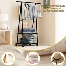 1pc Simple Floor Standing Clothes Hanger Rack, Bedroom Garment Organizer Rack With Dual Bars - Multicolor - View 9