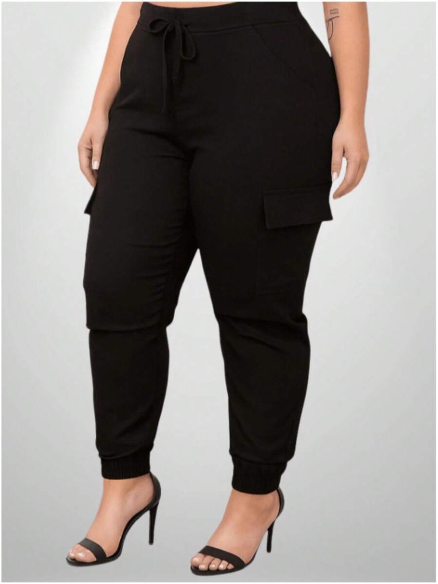 Women's Plus Size Cargo Jogger Pants - màu đen - Xem 1