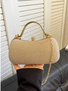 2025 New Minimalist Box Bag With Chain, Rhinestone Decor Women's Shoulder & Crossbody Bag - Gold - View 1