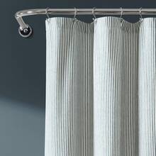 LUSH DECOR Vintage Stripe Yarn Dyed Cotton Blend Shower Curtain Black Single 72x72 Halloween-Fall Decor-Room Decor - Denim Blue - 查看 2
