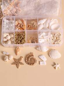 1 Box Handmade DIY Shell, Pearl, Starfish, Snail, Stone, Crab, Seahorse Craft Materials Kit For Women To Make Necklaces, Bracelets, Anklets And Other Decorations - Gold - View 4