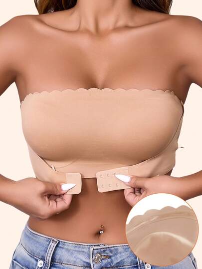 Women's Wireless Front Closure Strapless Bandeau Bra, Gathering Push-Up Bra, Casual And Comfortable Women's Lingerie, Smooth Support For Elegant Back View, Evening Wear, Elegant Undergarment, Smooth Fabric Construction