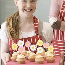 6 pièces/12 pièces/24 pièces Fleurs roses blanches jaunes de marguerite, Décorations de cupcakes pour anniversaire, mariage, fête. Fournitures DIY pour la décoration de cupcakes