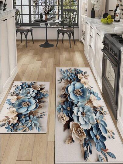 1 Stück 3D Blumenmuster Bodenvorleger, rutschfeste Badematte, Fußmatte, Rosen Teppich, Rosen Matte, strapazierfähig & rutschfest, saugfähiger Teppich, Wohnzimmer Teppich, Schlafzimmer Teppich, Eingangsbereich Teppich, Küche Teppich, Badezimmer Teppich, Gaming Raum Teppich, Arbeitszimmer Teppich; schmutzabweisend, rutschfeste Unterseite