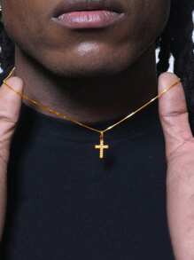 1pc迷你锆石十字架吊坠项链嘻哈细链锁骨链男女日常搭配饰品适合情人节