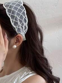 1/3 件女士优雅蕾丝星形蝴蝶结格子头带，适合日常使用，居家、学校、海滩、工作、派对、节日、生日、返校、新年、情人节、母亲节、婚礼、音乐节、毕业典礼 - 白色 - 查看 4