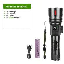 超强LED手电筒高流明6档带COB侧灯防水伸缩变焦应急灯户外露营钓鱼维修夜间徒步和骑行灯 - 黑色 - 查看 14